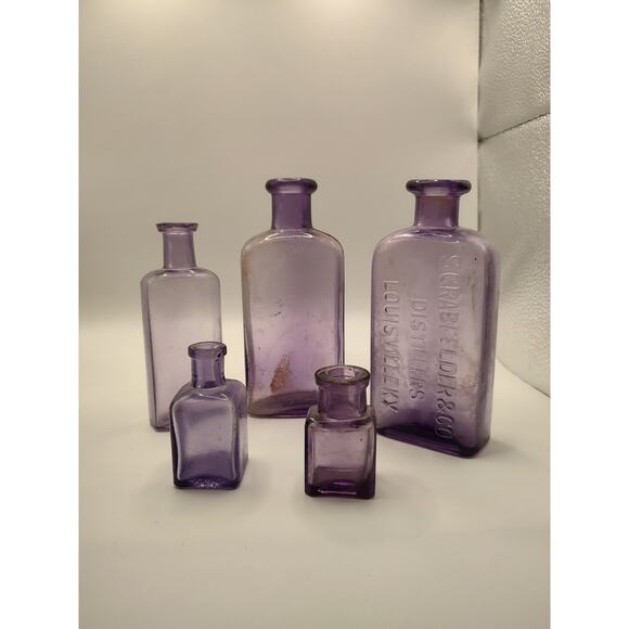 5 Purple Glass Medicine Bottles S Crab Felder And Co Distillery Louisville KY - Picture 1 of 2